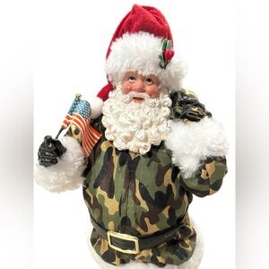 Soldier Santa Claus Camouflage Clothes Tabletop Christmas American Flag 11” Tall